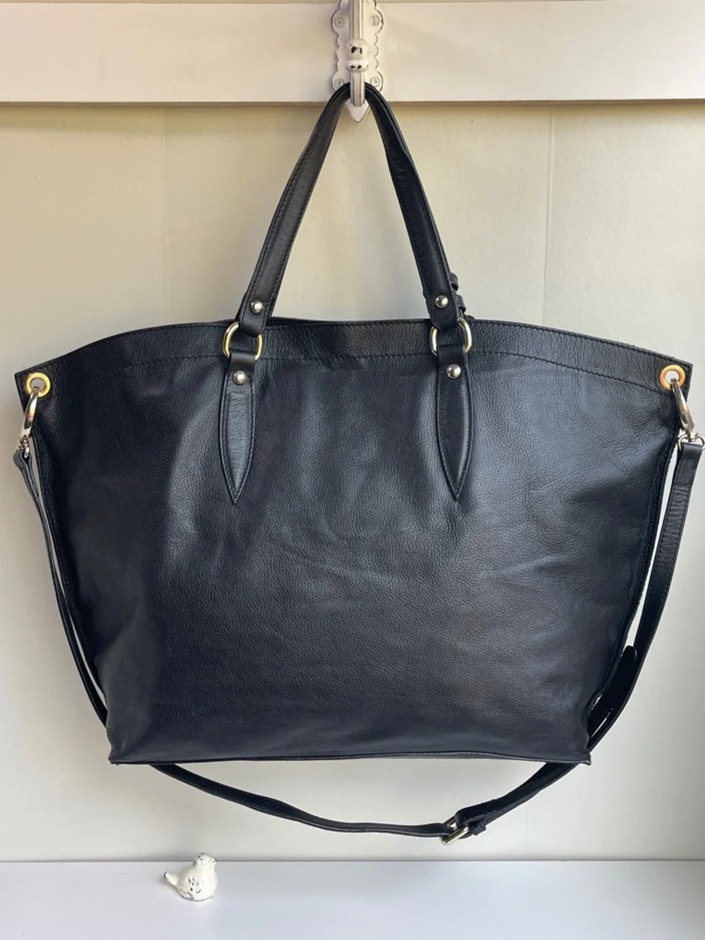 PULICATI Black Calf Hair Leather Satchel Crossbody